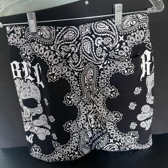 Rebels Black and White Skull Pattern Athletic Shorts - Picture 2 of 4